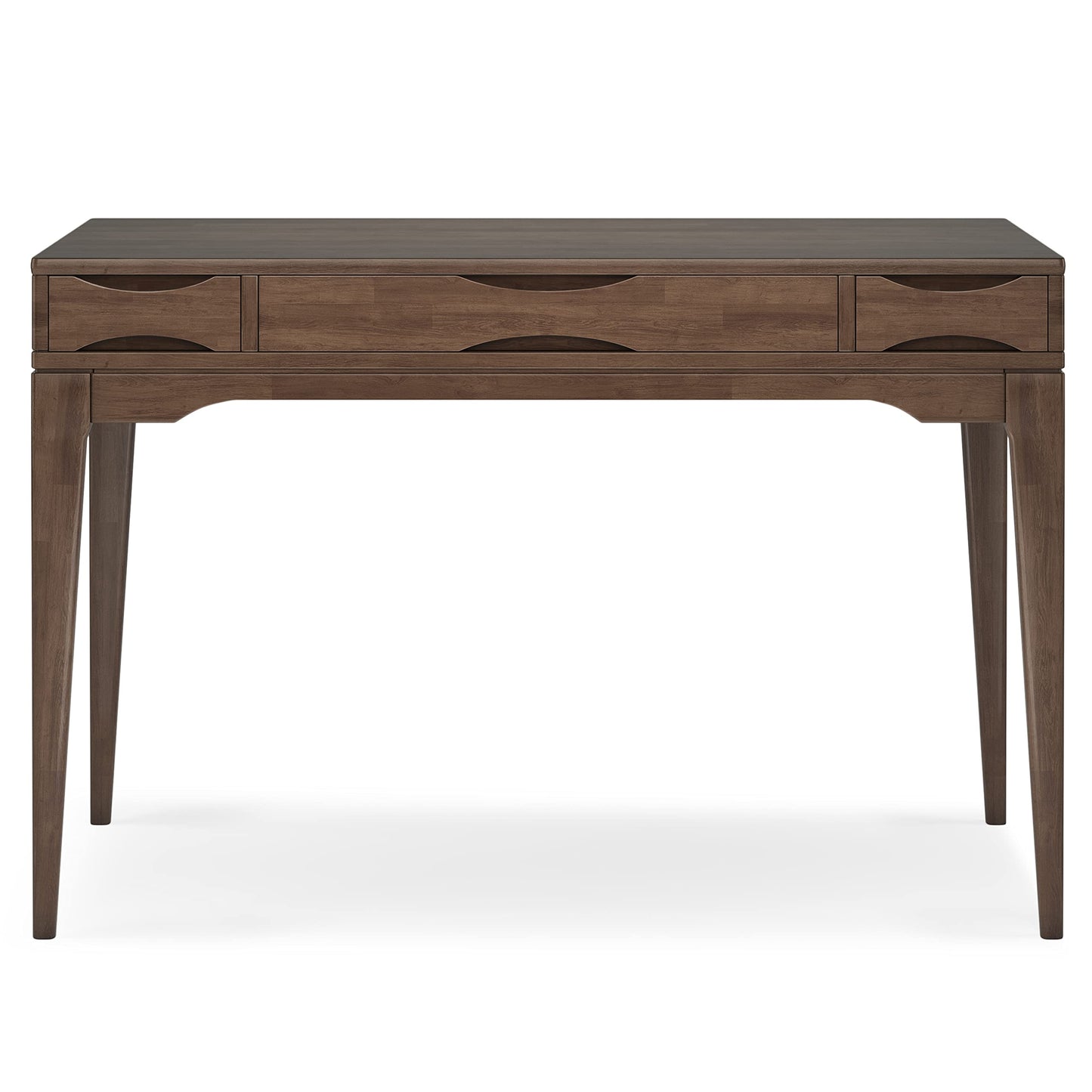 SIMPLIHOME Harper Small Desk - 48 Inch Wide Solid Hardwood Writing Desk in Walnut Brown, Mid-Century Modern Home Office Computer Table for Study with 2 Drawers and Flip-Down Keyboard Tray