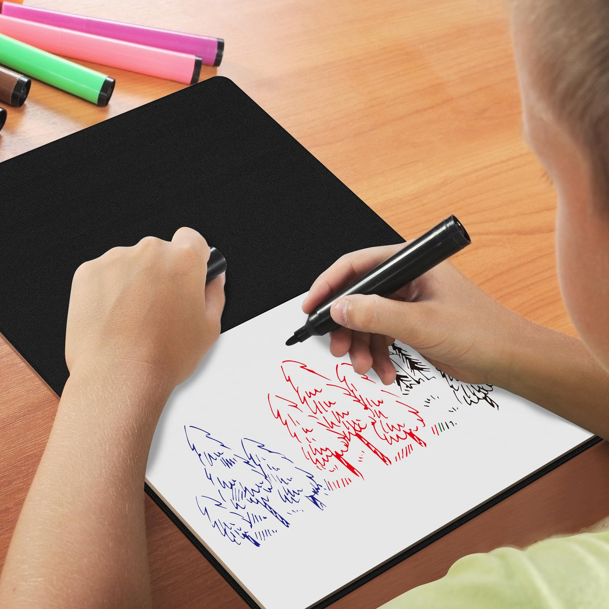 Portable Small White Board,Reusable Dry Erase Board with Stand,Desktop Whiteboard for Office Meeting Bussiness Home 9" x 6" with Marker, Wipe Cloth (Black)