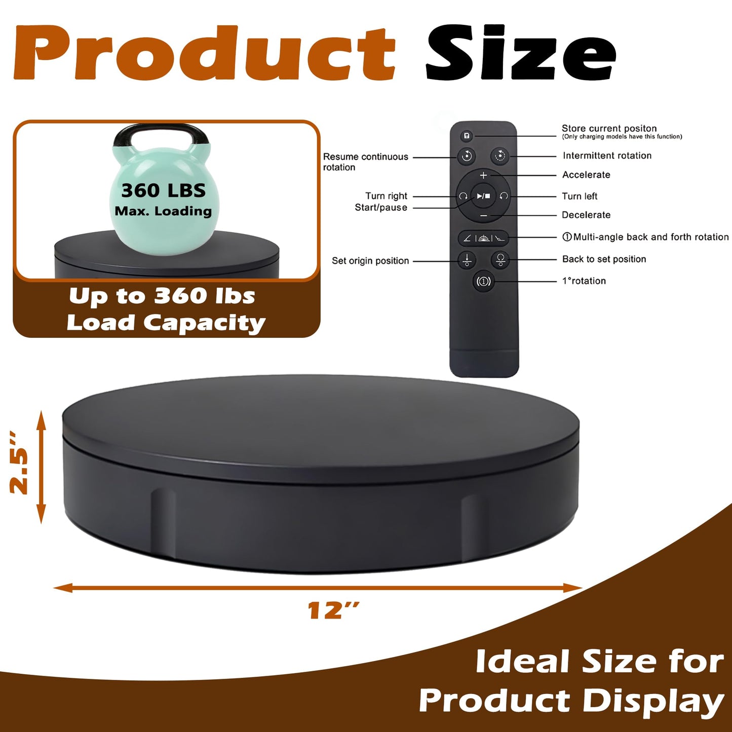 PROLEE Rotating Platform 12Inch/360lbs Capacity, 360 Degree Rotating Display Stand, Rotating Turntable for Photography, Remote Motorized Electric Turntable with 5 Colour Surface Covers and Carry Bag