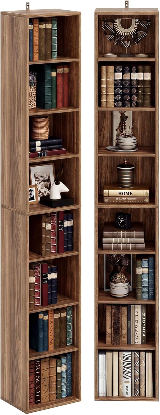 IRONCK Tall Narrow Bookshelf 8 Tiers 71in Set of 2, Compact Corner Bookcase