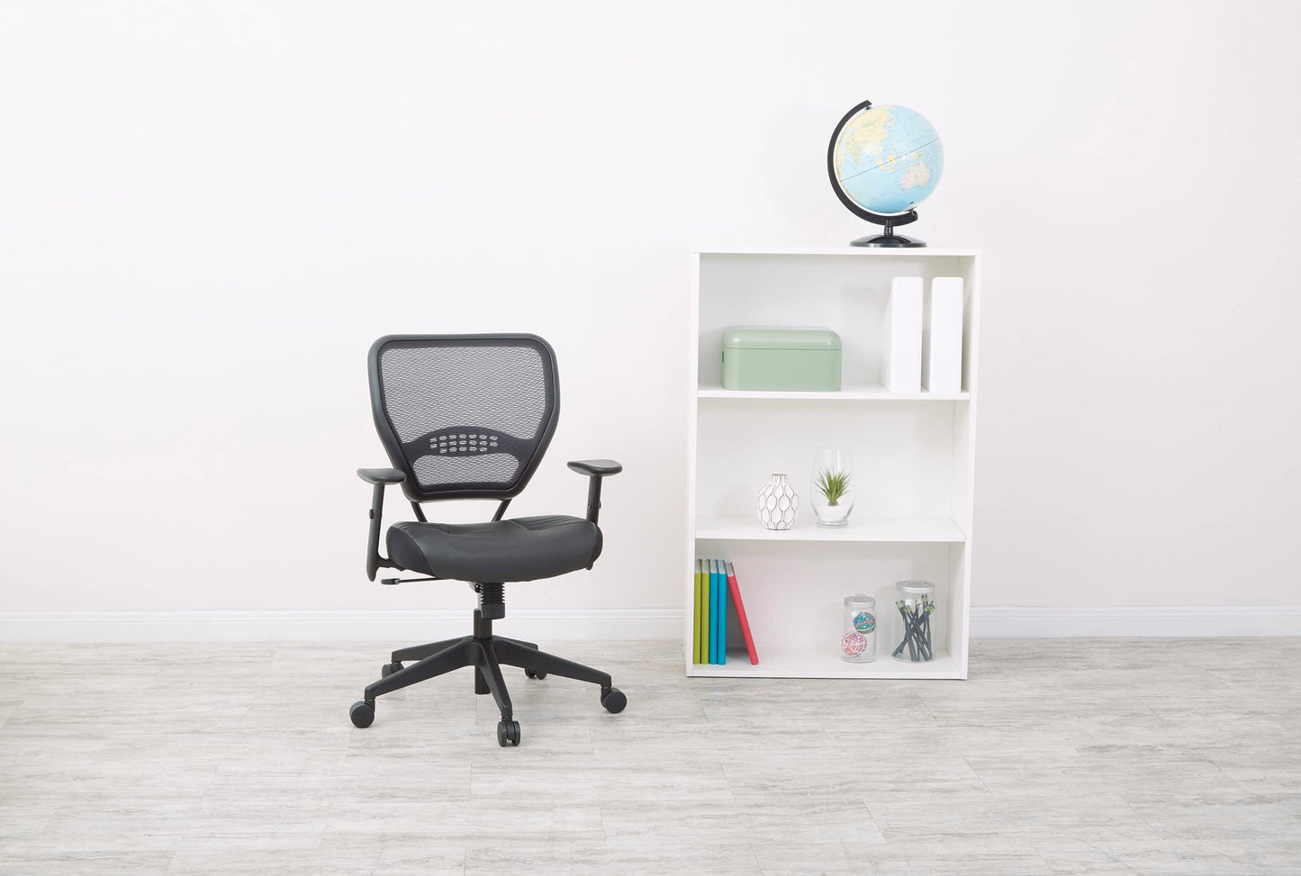 Space Seating 57 Series Professional Dark Air Grid Back Manager's Adjustable Office Chair with Built-in Lumbar Support and Padded Seat, Black Bonded Leather