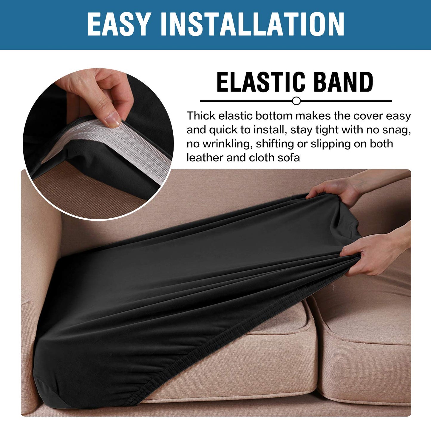 H.VERSAILTEX Velvet Stretch Couch Cushion Cover Plush Cushion Slipcover for Chair Loveseat Sofa Cushion Furniture Protector Seat Cushion Sofa Cover (3 Piece XL Sofa Cushion Covers, Black)