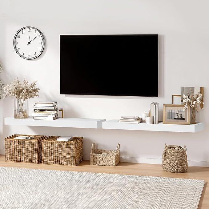 36x8x1.6 inch Floating Shelves Set of 2 – Solid Wood Rustic White Wall Mounted