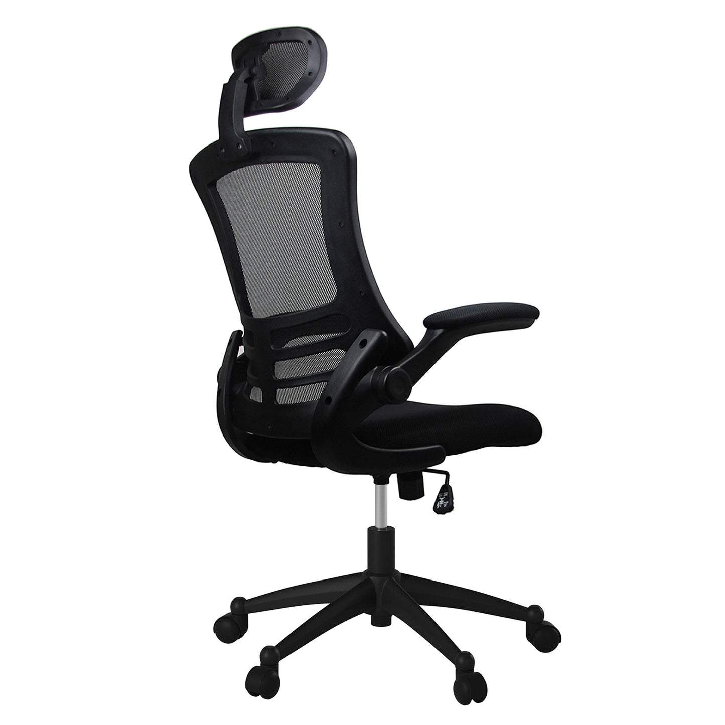 Techni Mobili Modern Ergonomic High-Back Office Chair, Executive Mesh Home Office Chair with Adjustable Headrest & Flip Up Arms, Black , 49.5" x 26.37" x 26.37"