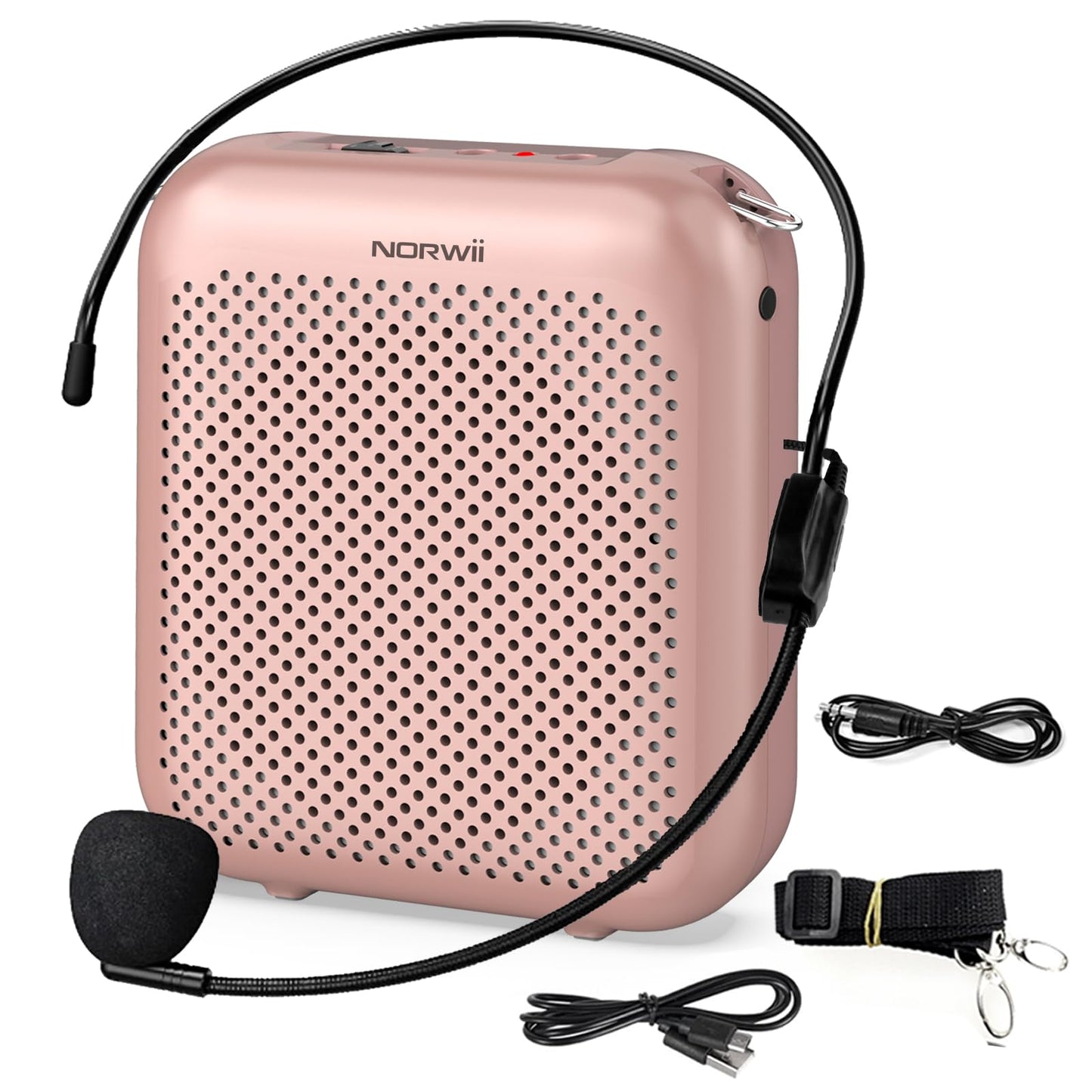 Norwii Bluetooth Voice Amplifier, Power Amplifiers, Portable Mini Wired Microphone Headset for Teacher Classroom & Outdoor Lectures, Teaching, Tour Guides, USB-C Rechargeable - 2000mAh, Rosegold