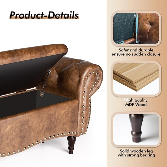 ZZW Storage Ottoman Bench, Tufted Bed Benches