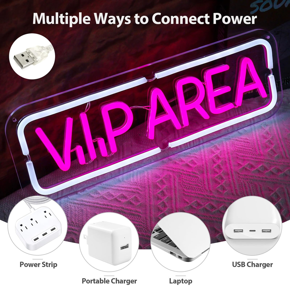 MinIeoh VIP Area Neon Sign, USB Powered VIP LED Light Signs for Room Decor, Dimmable Light Up Sign For Business Wine Bar, Cocktail Bar, Hotel, Cafe, Office, Beauty Nail Lash Brow Salon Decor