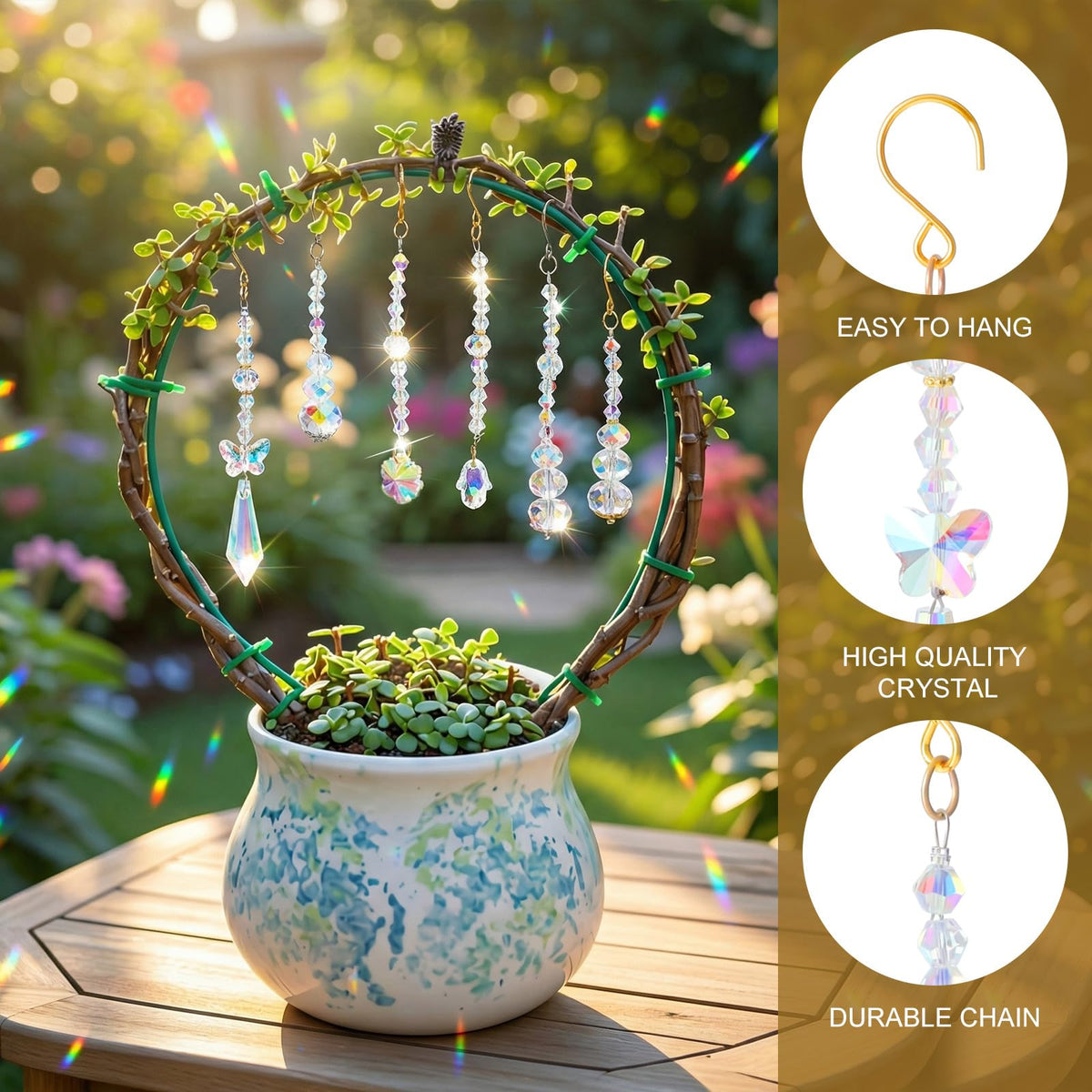 MTLEE 6 Pcs Crystal Suncatchers Plant Decorations Charms Hanging Prisms for Window Indoor Garden Plant Pot Holder Hanger Tree Vine Home Chandeliers Outdoors(Classic)