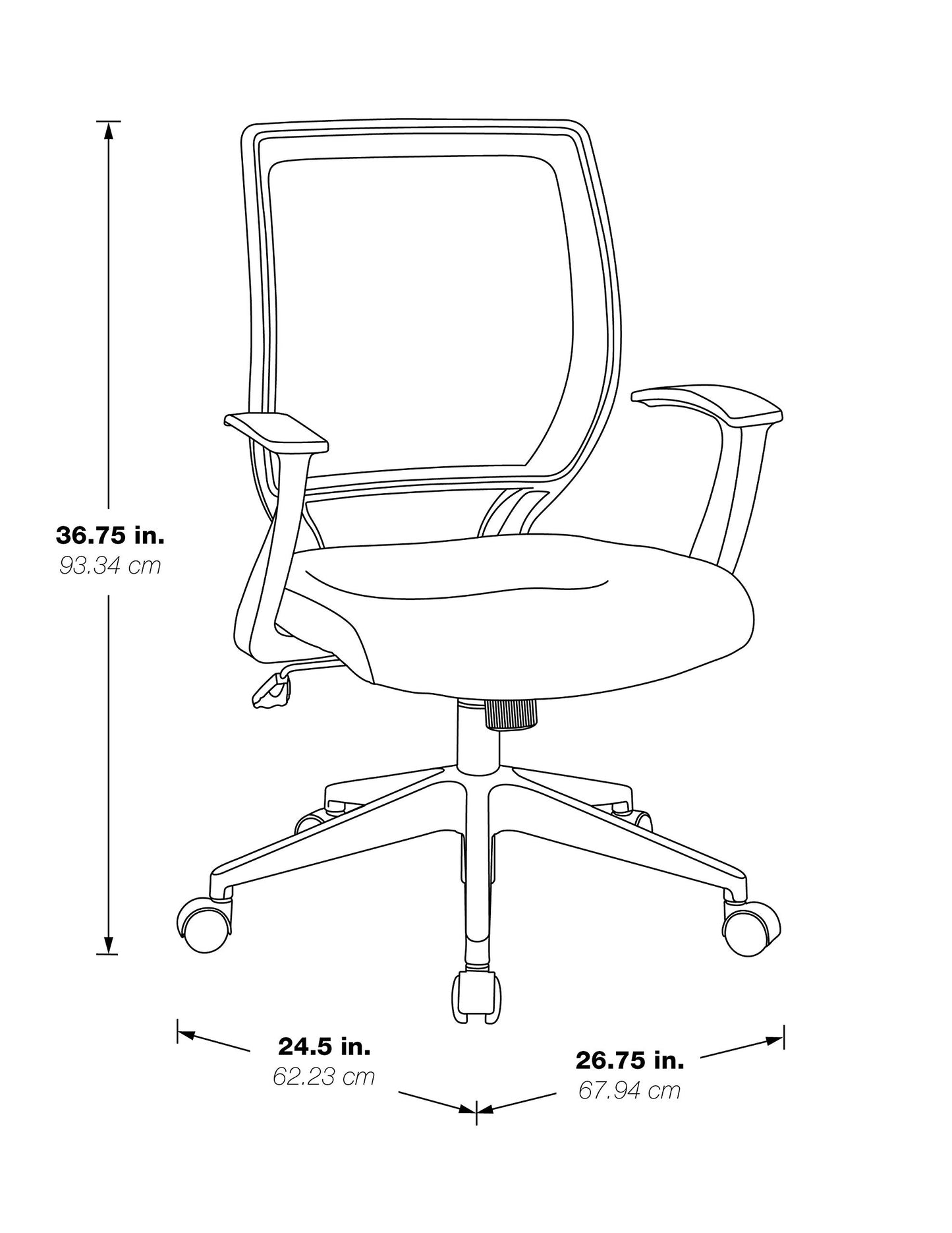 Office Star EM Series Screen Back Office Computer Task Chair with Lumbar Support and Designer T Arms, Blue Mesh