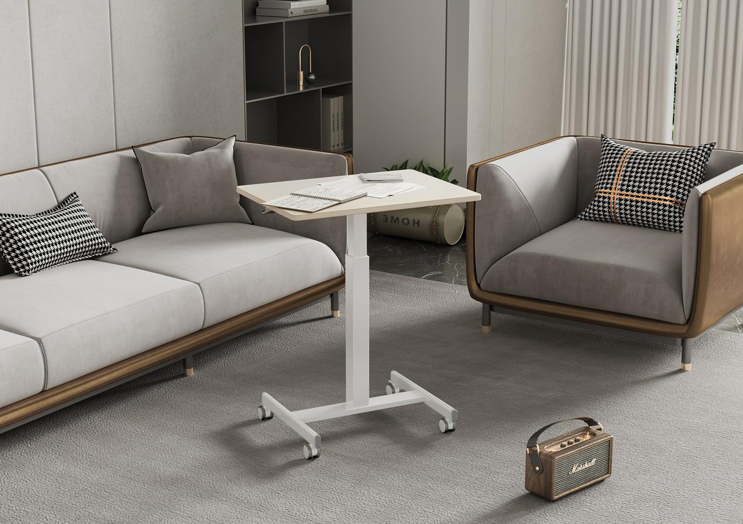Claiks Mobile Standing Desk, Small Rolling Standing Desk with Wheels, Pneumatic Mobile Desks Workstation with Hook, Natural
