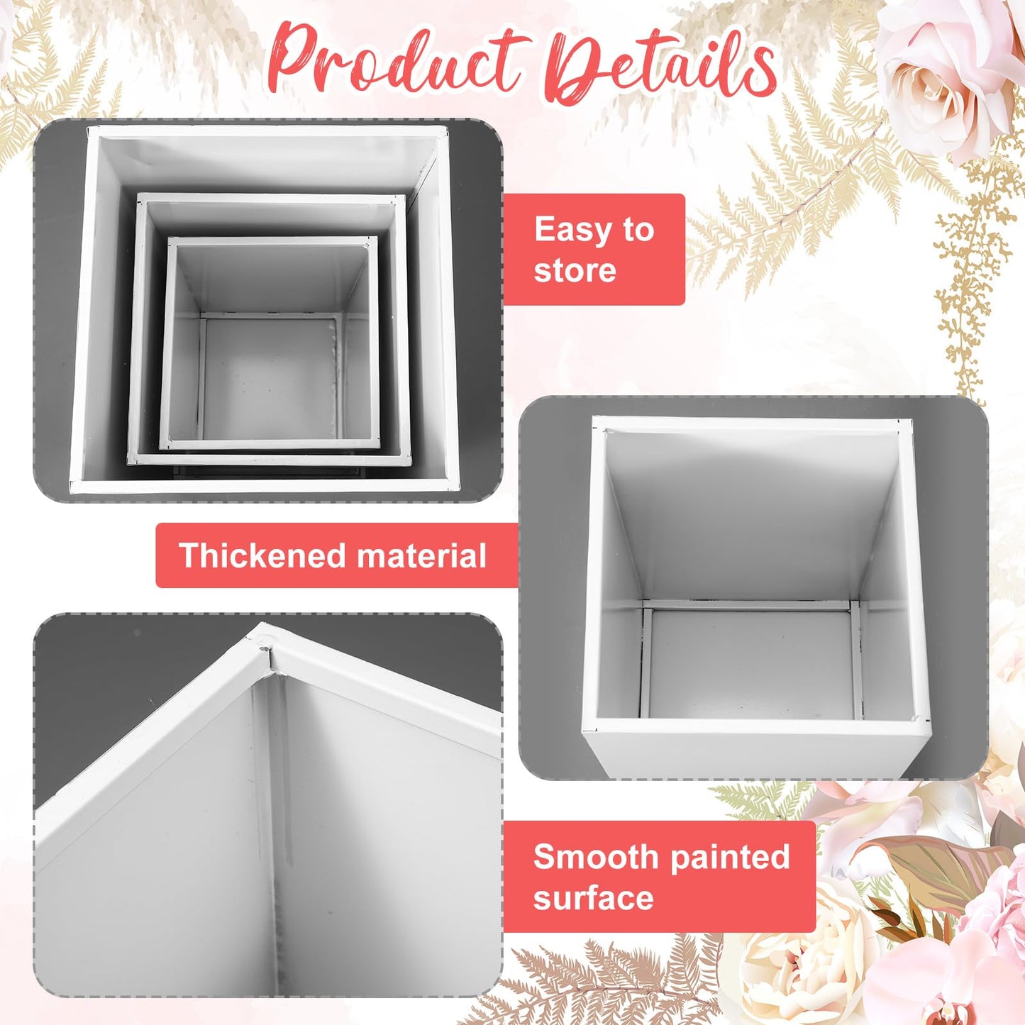 Zonon 3 Pcs Square Pedestal Stands for Party, Metal Display Stands Pillars for Wedding Bridal Ceremony Baby Shower Birthday Party Decorations, 29.5*13.4''(L), 23.6*11.8''(M), 19.7*10.2''(S)(White)
