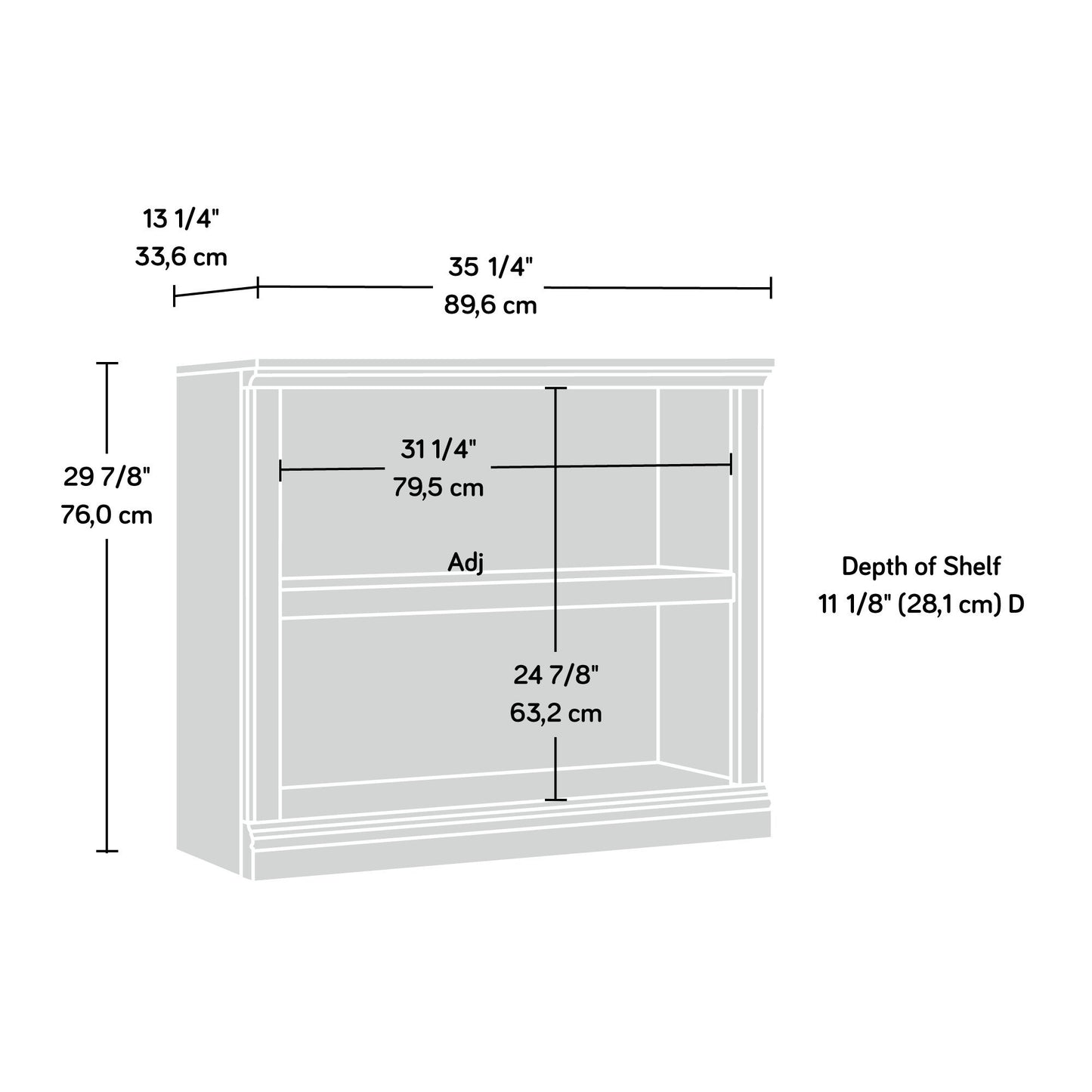 Sauder 2 Tier Book Shelf Wooden Bookcase Multipurpose Bookshelf for Home Office, Living Room, in Chalked Chestnut