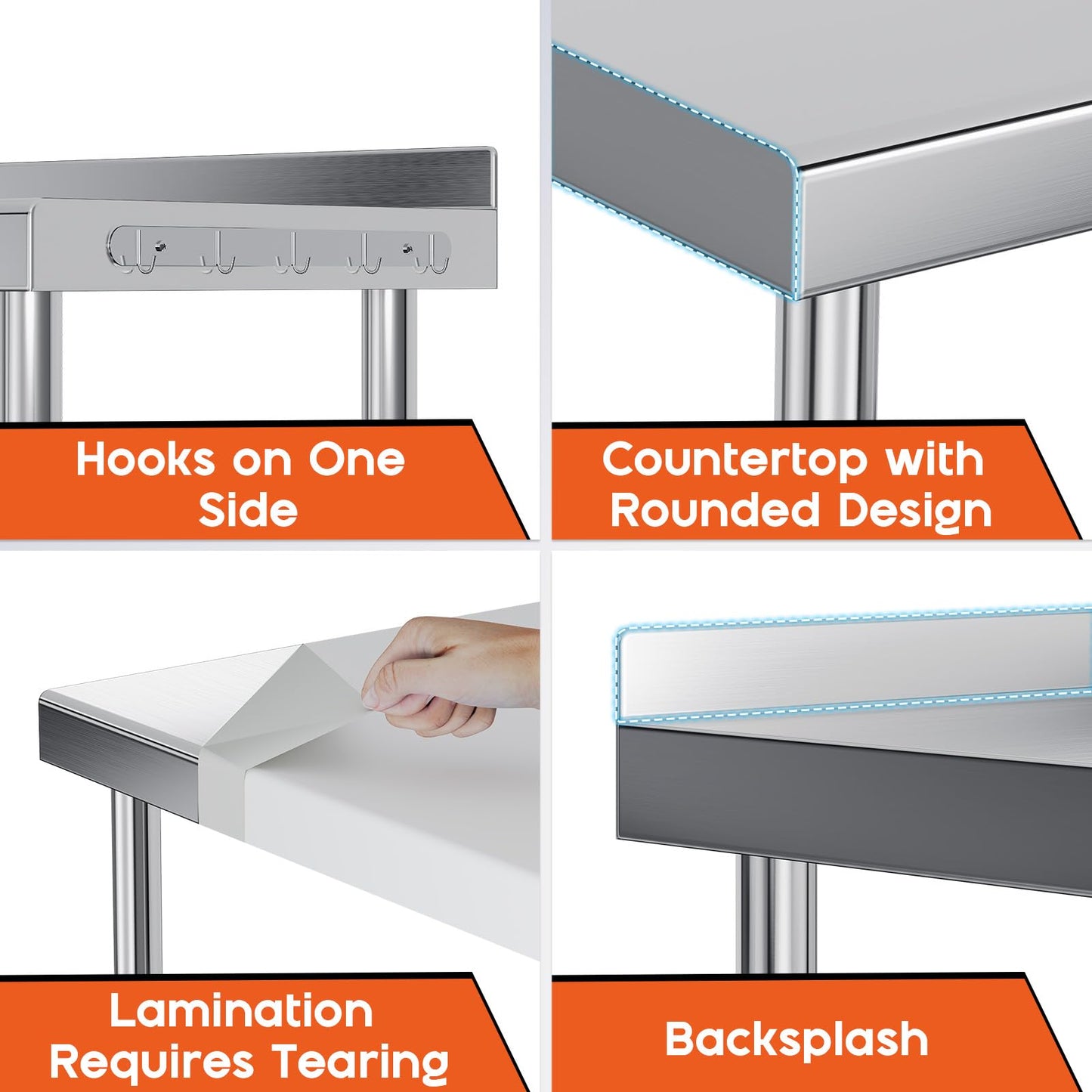 30x72in Stainless Steel Prep Table - NSF Certified Metal Surface with Adjustable Undershelf, Hooks & Backsplash for Home, Restaurant, Hotel & Garage Use