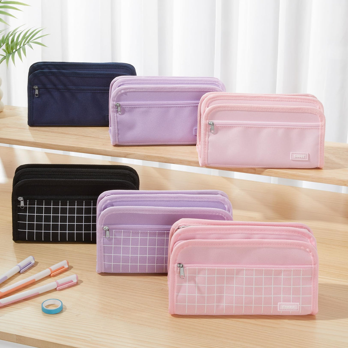 Sooez Large Pencil Case, Big Capacity Pencil Pouch Pen Bag with 3 Compartment, Portable Canvas Stationery Organizer with Zipper, Cute Aesthetic School Supplies for Teen Girls Boy College, Navy Blue