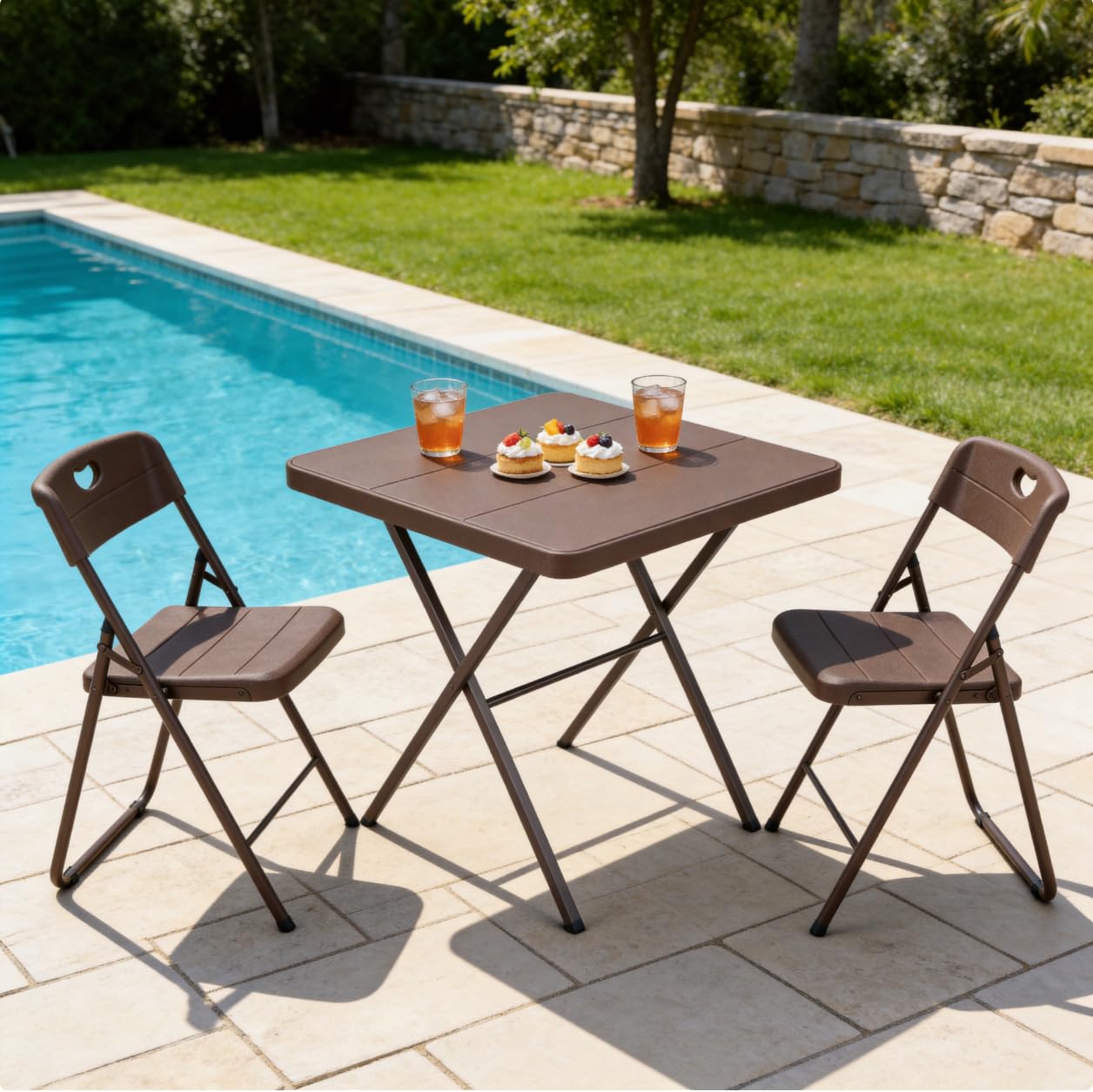 Folding Table, 27 Inch Square Folding Table, No Assembly Portable Camping Picnic Table, Heavy Duty Steel Frame Outdoor Coffee Table, Patio Card Table for Small Spaces, RV, Parties, 400 LBS Capacity