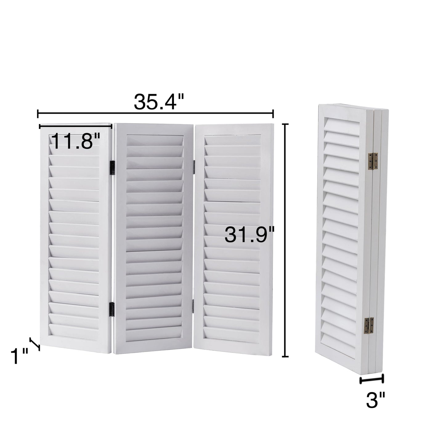 SOFE Wood Short Room Divider 3 Panel, 2.6 Ft Tall Shutters Folding Divider for Room Separation, White Room Partitions and Dividers Freestanding, Foldable Wall for Home Bedroom Office