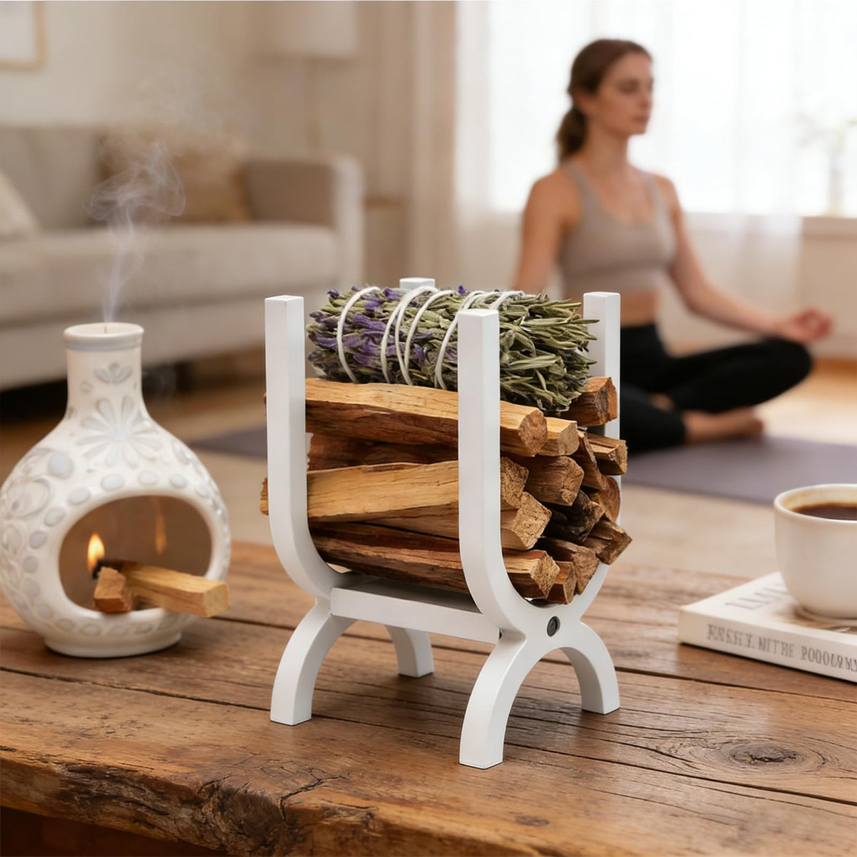 Palo Santo Holder Wooden White,Incense Storage Perfect for Palo Santo Sticks and Sage, Ideal for use in Meditation,Yoga SPA, Aromatherapy.