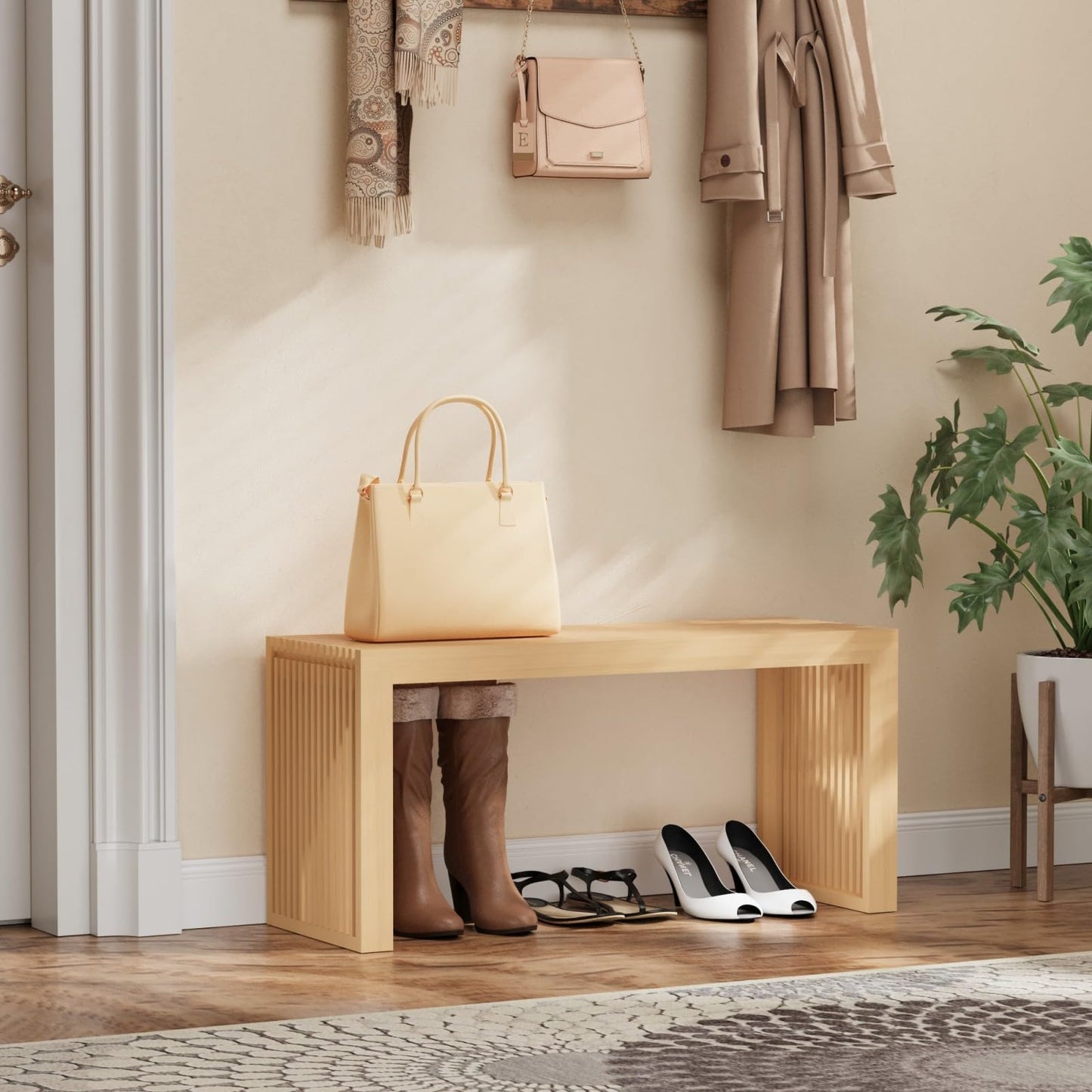 Wisuce Bamboo Dining Bench, 35 inch Entryway Indoor Kitchen Bench, Natural