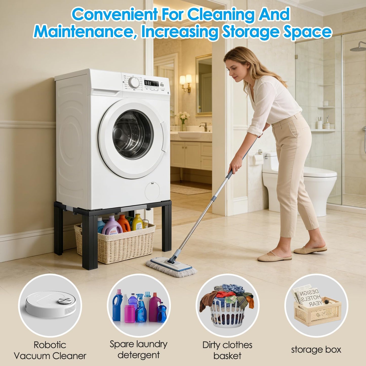 ZORVIO Stainless Steel Laundry Pedestal,11 In Tall Universal Washing Machine Pedestals,Portable Washer And Dryer Stand Adjustable 21-29 In Heavy Duty Square Pedestal Stand For Fridge Washer And Dryer