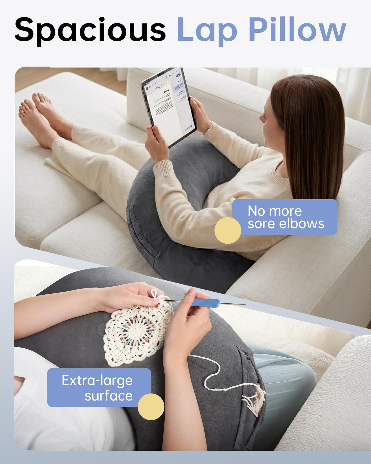 ENITYA U-Shaped Ergonomic Crochet Pillow for Lap Support