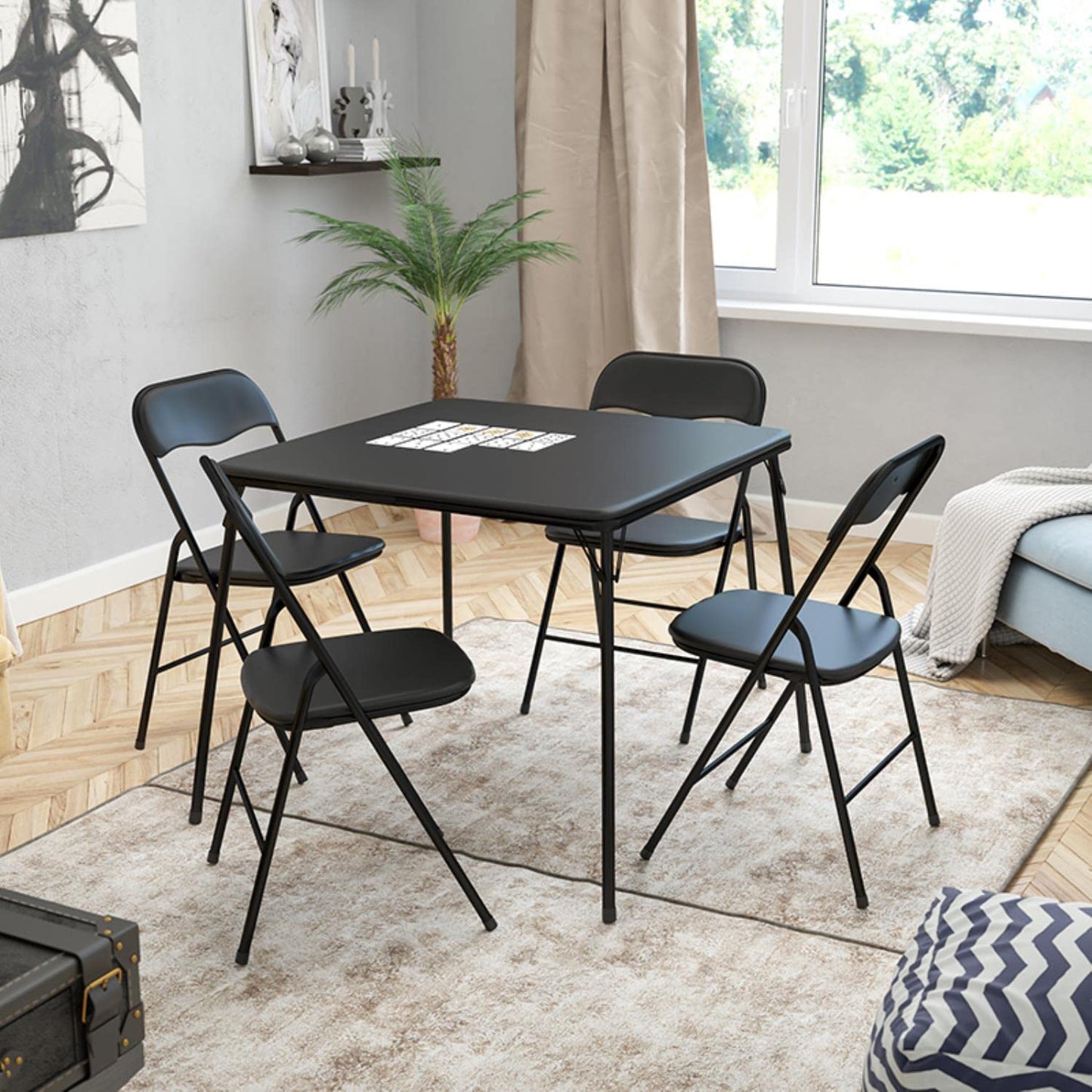 Lifetime 80160 Commercial Height Adjustable Folding Utility Table, 4 Feet, White Granite & Flash Furniture Madelyn Folding Card Table - Black Foldable Card Table Square