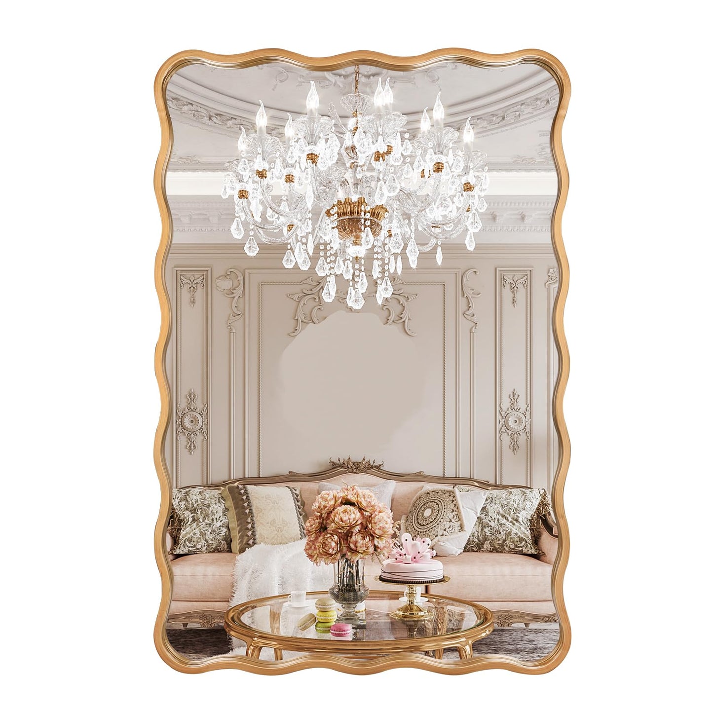20 * 30 Inch Gold Ripple Rectangle Bathroom Mirror Wall Mounted Large Modern Countryside Suitable for Washroom, Bedroom, Living Room, Entryway