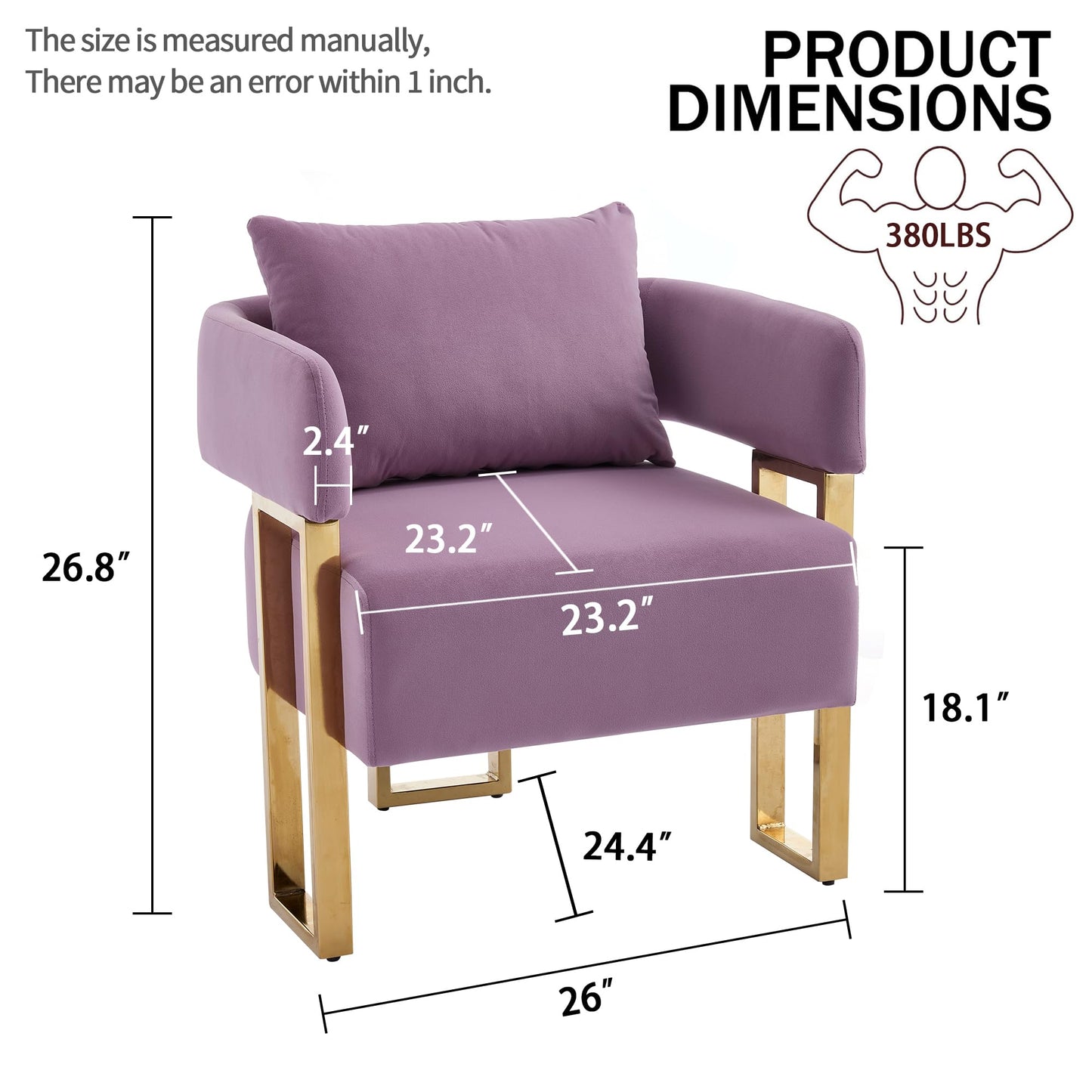 YITAI Modern Accent Chairs no Wheels, Living Room Side Chairs with Golden Metal Legs, Barrel Soft Velvet Upholstered Reading Armchairs for OfficeStudyReception RoomBedroomLounge,Purple Set of 2