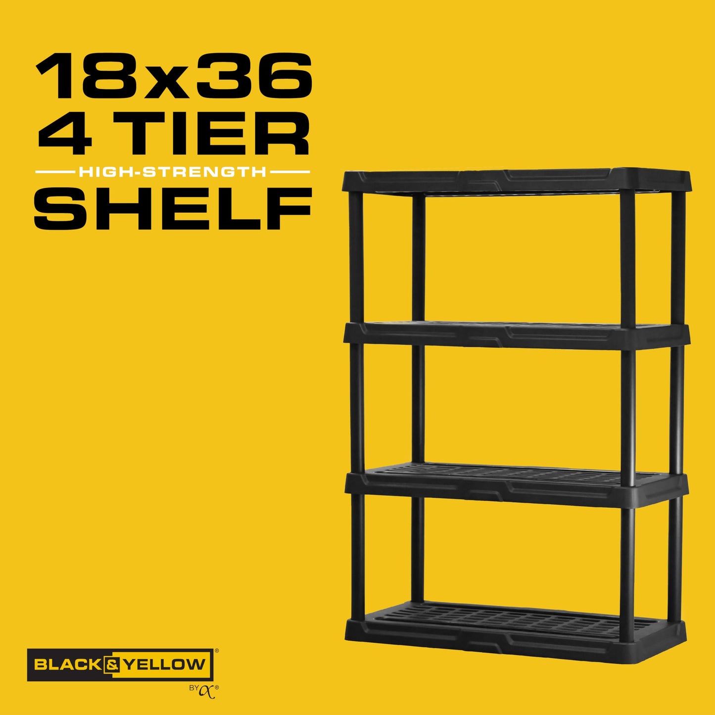 CENTREX CX 4-Tier Heavy Duty Plastic Storage Shelves that Support up to 150lbs/shelf, Organization and Storage, Weather-Resistant Design, Easy Assembly, Black (53”H x 36”W x 18”D)