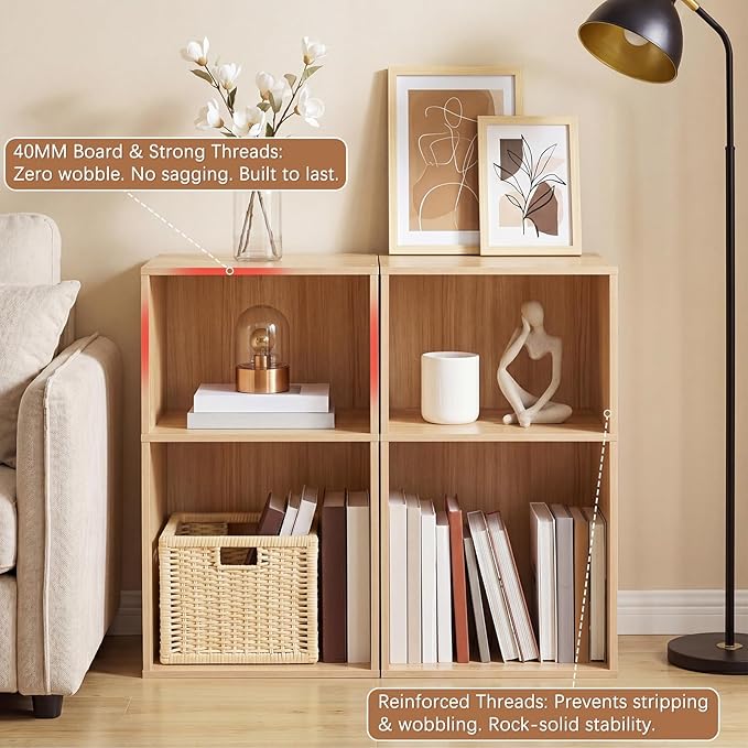 YAHARBO 2 Cube Bookshelf, Natural Record Player Stand