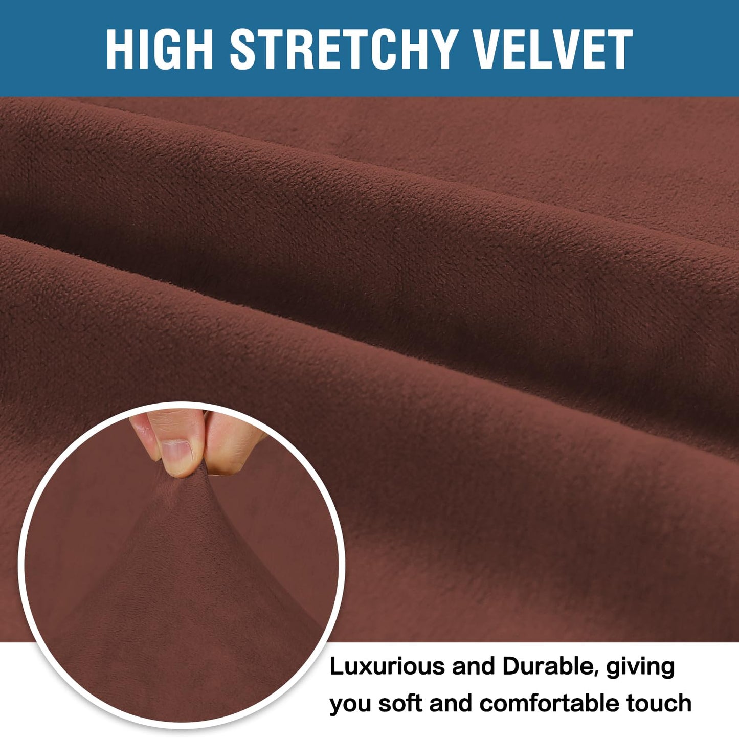 H.VERSAILTEX Stretch Velvet Loveseat Covers for 2 Cushion Couch Covers for Living Room Sofa Covers Slipcovers with Non Slip Straps Bottom, Ultra Thick Comfy Velour (Width 58"-72", Burnt Brick)
