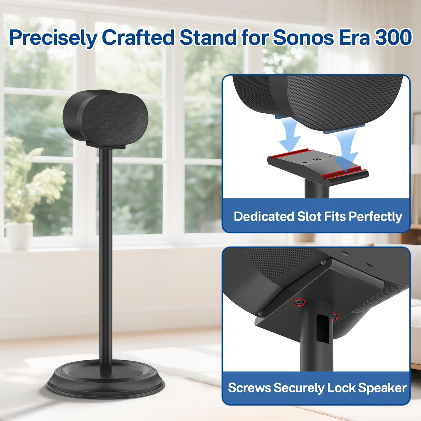 Heavy-Duty Speaker Stand for Sonos Era 300 Stand Pair with Cable Management - Floor Speaker Stands for Sonos Era 300 Speaker Stand Black for Secure and Easy Mounting