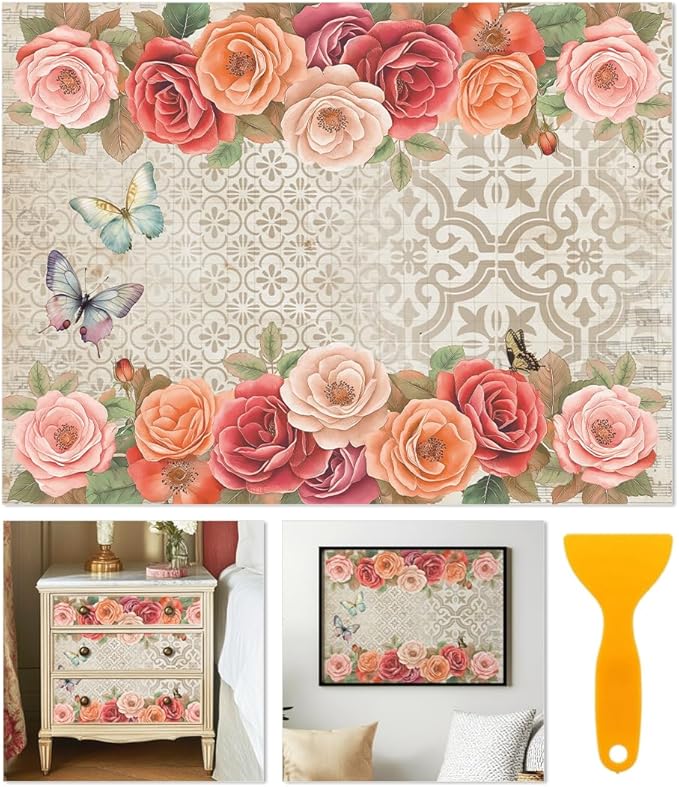 6 Sheets Roses Rub on Transfers