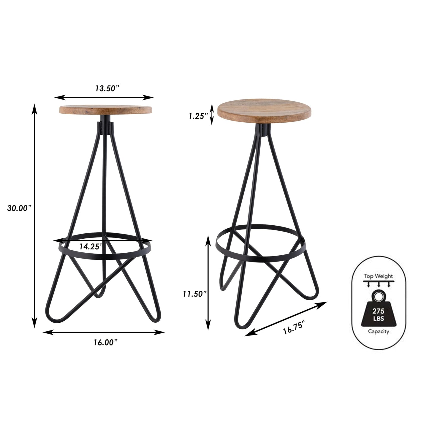 JONATHAN Y Spiroa 30" Modern Wood Backless Bar Stool, Natural Brown & Black Iron Hairpin Leg Bar Chair with Footrest for Kitchen Island and Home Bar, Minimalist Design BSL1000E