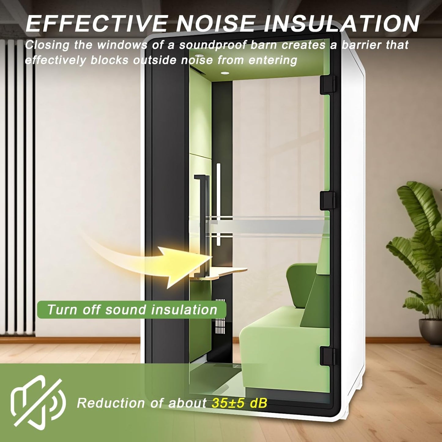 TANOSHII Office Sound Booth with Audio Privacy - Portable Soundproof Booth with White Wood Grain Exterior Design,Movable Room with Light,Fans, Socket for Study, Telephone Booth