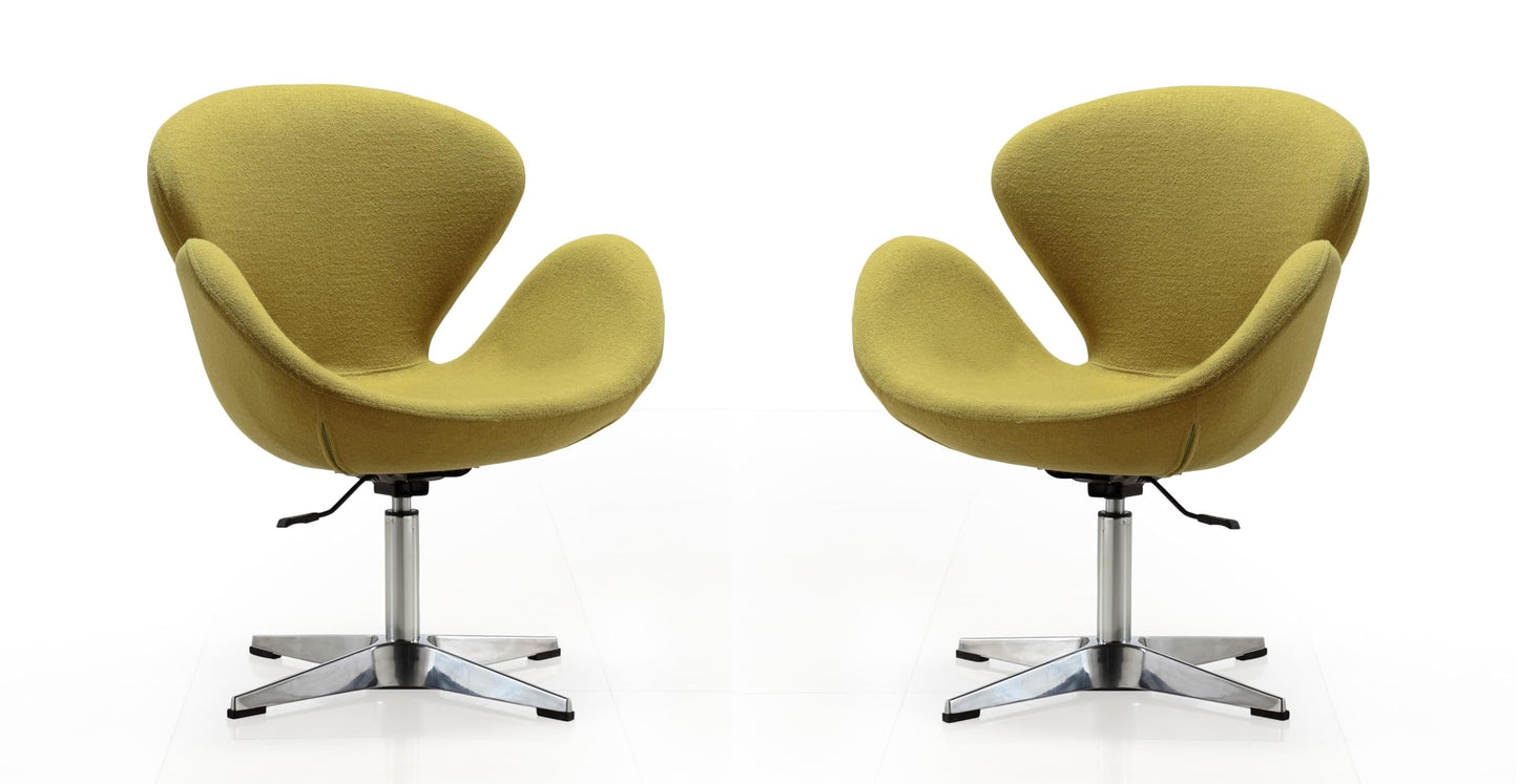 Manhattan Comfort Raspberry Adjustable Swivel Accent Chair Set of 2 with 360° Turn, Polished Chrome Base, Modern Retro Design, Ideal for Living Room and Home Office, Green Wool Blend