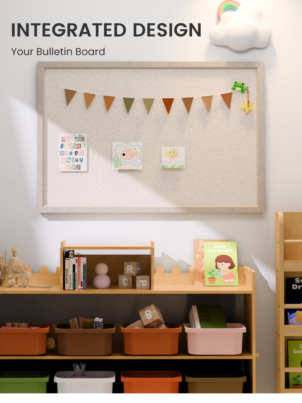 Fluxynara Foldable Cork Board Alternative, Felt Bulletin Board 35.4" x 23.6" Deep Camel Frame with 24 Adhesive Tabs, Pin Board for Home Office, Classroom, Entryway, Kitchen Wall Decor—Oatmeal