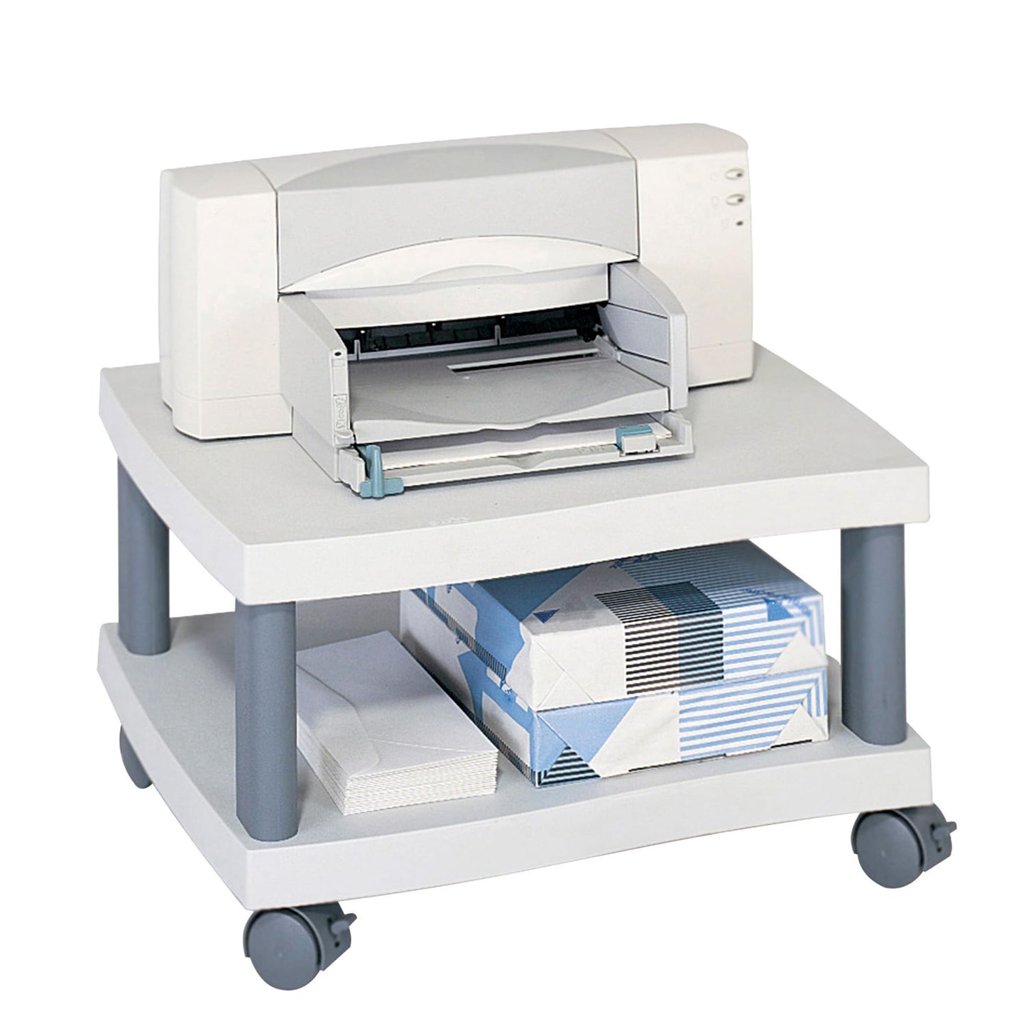 Safco Wave Under-Desk Utility Cart & Multi-Use Printer Stand, 2-Tier Printer Table for Home Office, Rolling Cart with Shelf