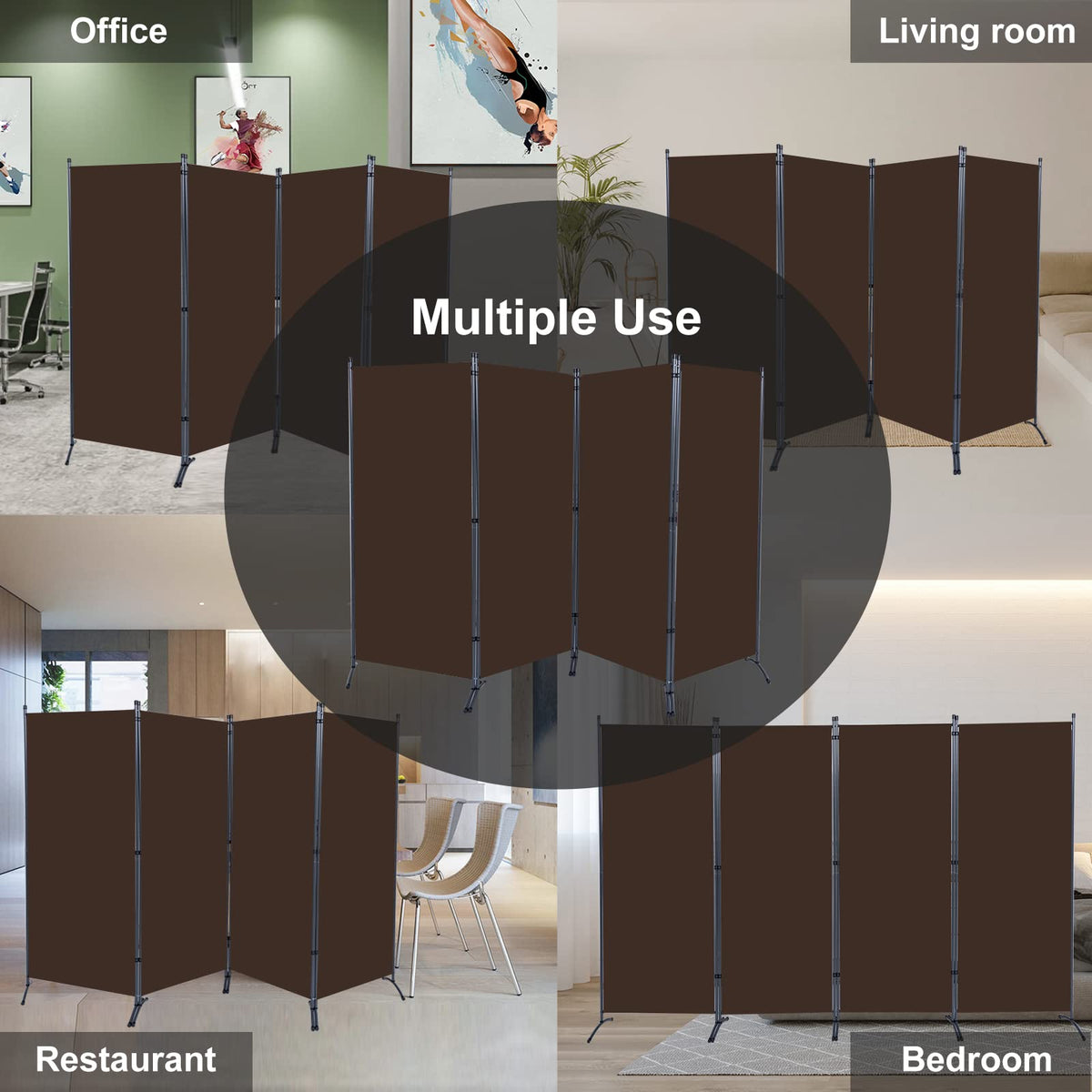YASRKML Room Divider Folding Privacy Screens, Portable Room Divider Panel 4 Panel Partition Room Dividers Screen, Freestanding Room Partitions and Dividers Fabric Dividers for Room Separation, Brown