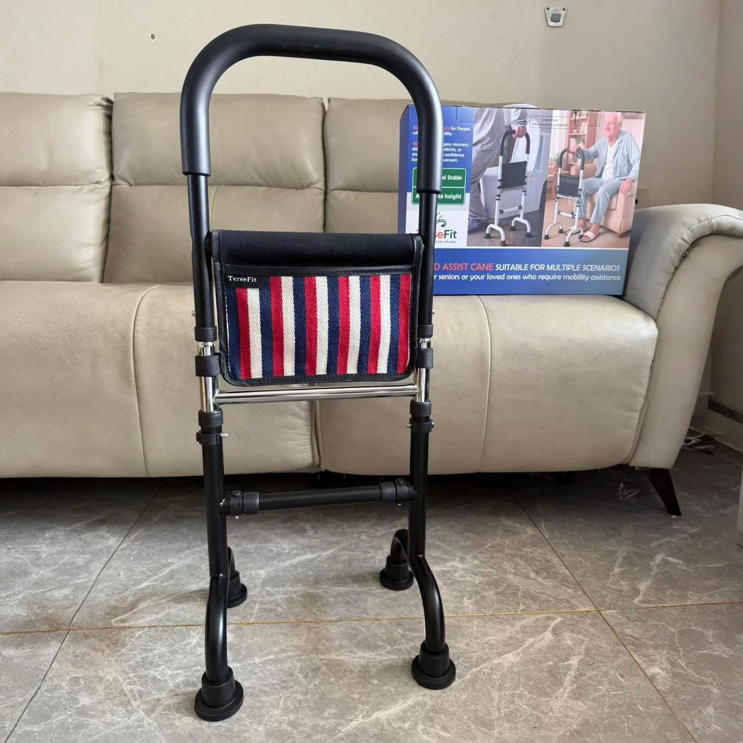 Knee Replacement Recovery Aid; Stand Assist Aid for Elderly; Couch Toilet Assist Rails; Quad Canes Mobility Aids for Short Indoor Movements; Height Adjustable; Weight 5lbs Bear 350lbs