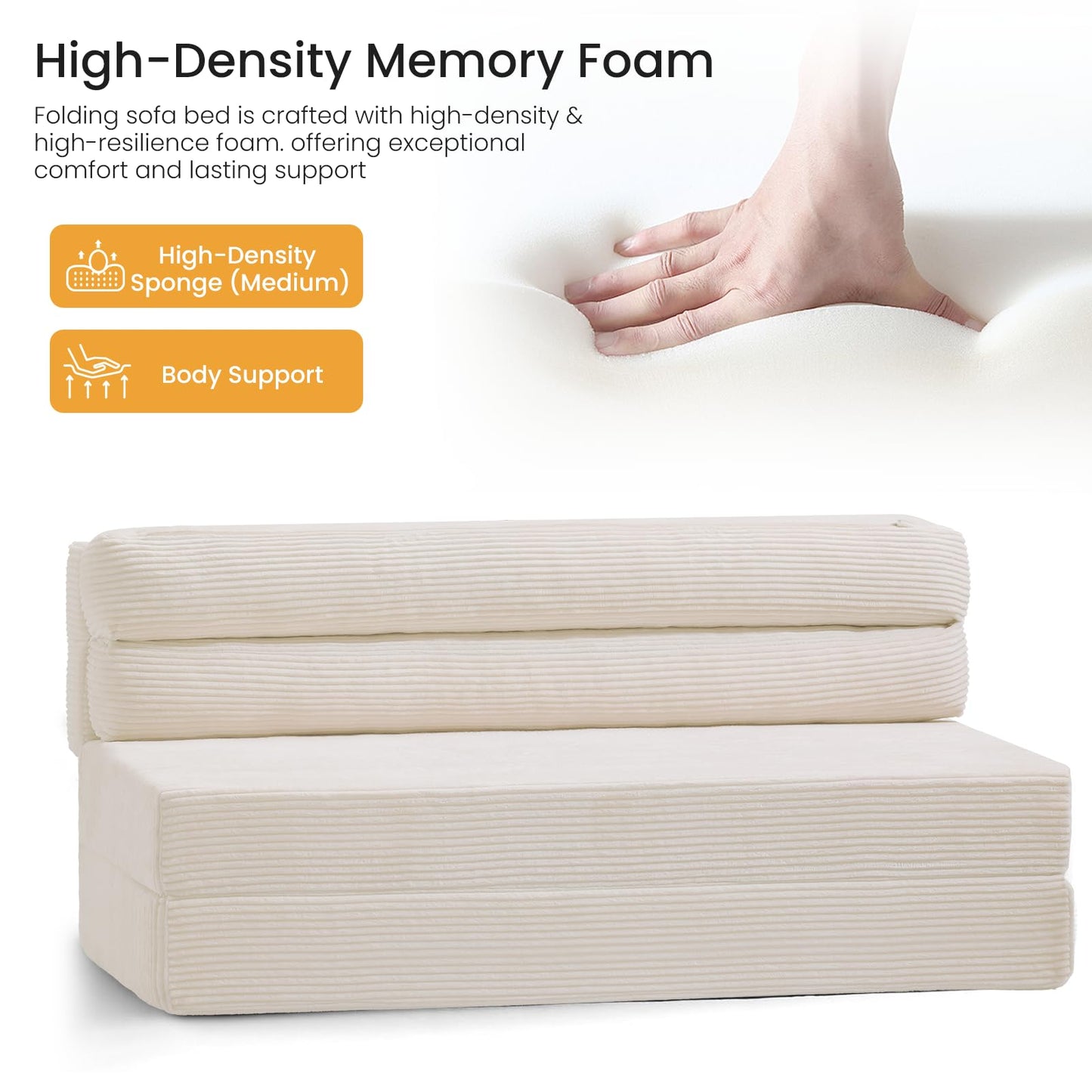 feliz home Folding Mattress, 3 in 1 Convertible Sofa Bed Fold Out Couch Bed Floor Couch Lounge Sleeper Mattress for Living Room, Guest Room (Beige, Full (Frame Included))