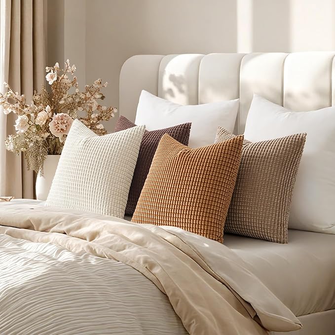 MIULEE Modern Farmhouse Decorative Lumbar Pillow Covers 18x18 Inch Set of 4