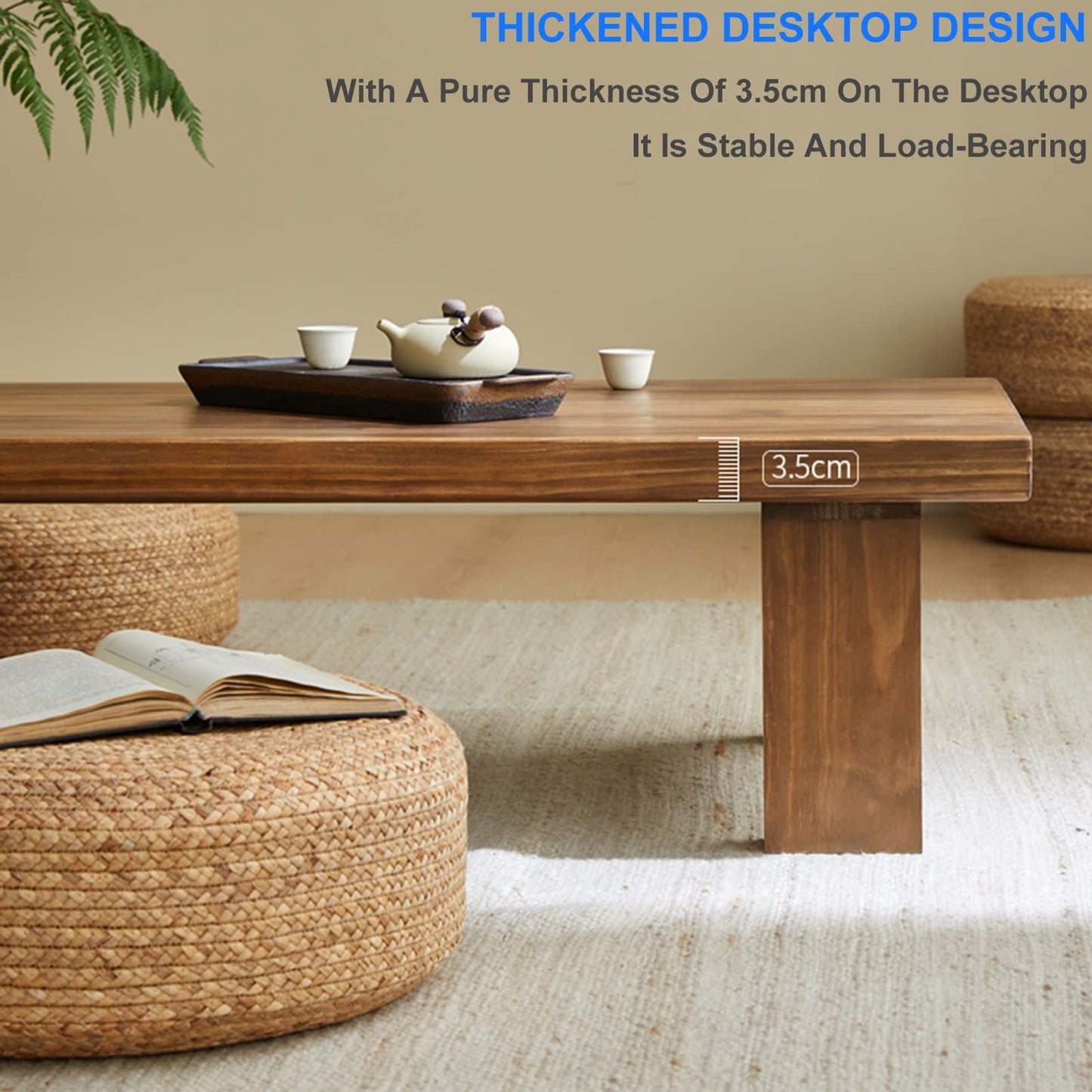 GHHDPXM Japanese Style Low TableMultifunctional Rectangle Wooden Farmhouse Coffee Table for Living Room Zen Floating Sitting Table & Laptop Desk (Color: A Size: 100x60x38cm)