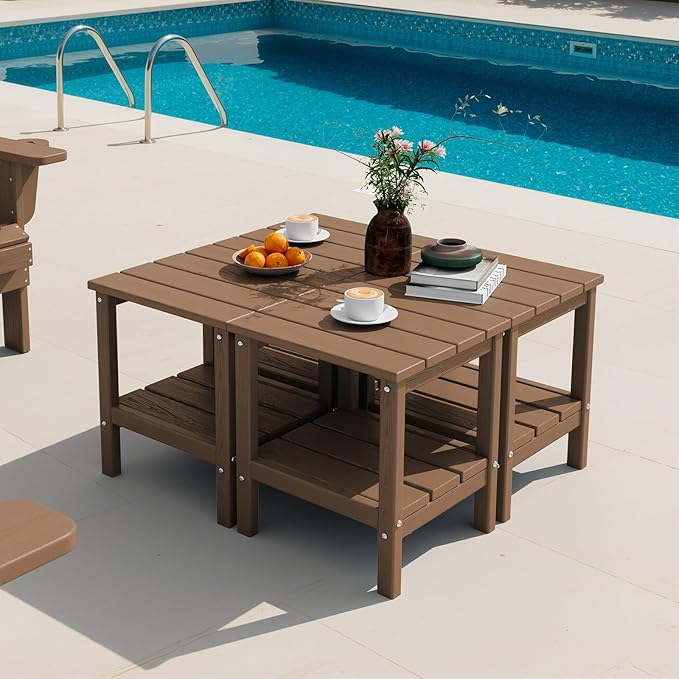 SERWALL 2-Tier HDPE Outdoor Side Tables Set of 4, Weatherproof Rectangular