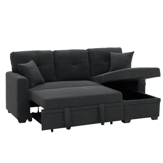 WuerQi 71" Sofa Bed with Queen Size Pull Out Couch, Sectional Sleeper Sofa with Reversible Storage Chaise, L Shaped Couch for Living Room, Apartment and Small Spaces (Dark Gray-L Shaped)