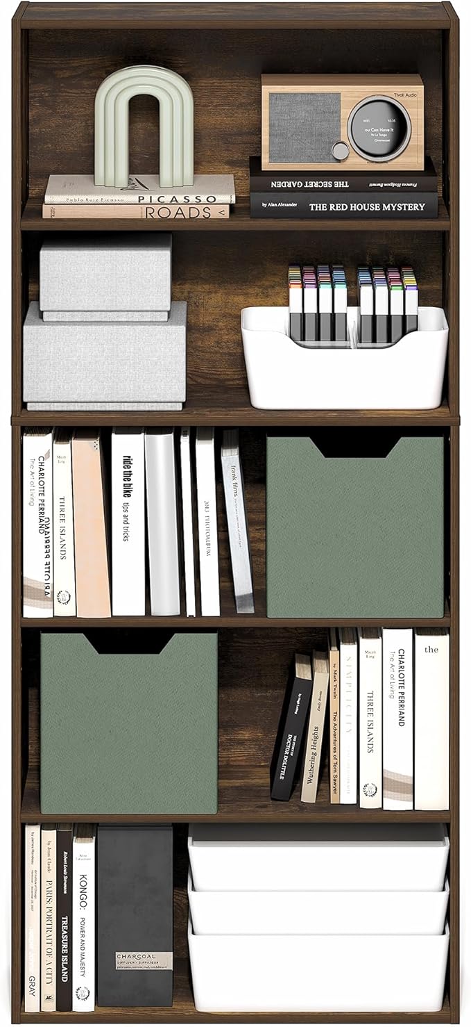 Furinno Jaya Book Shelf, 5-Tier Bookshelf, 52 Inch Tall Standing Bookcase