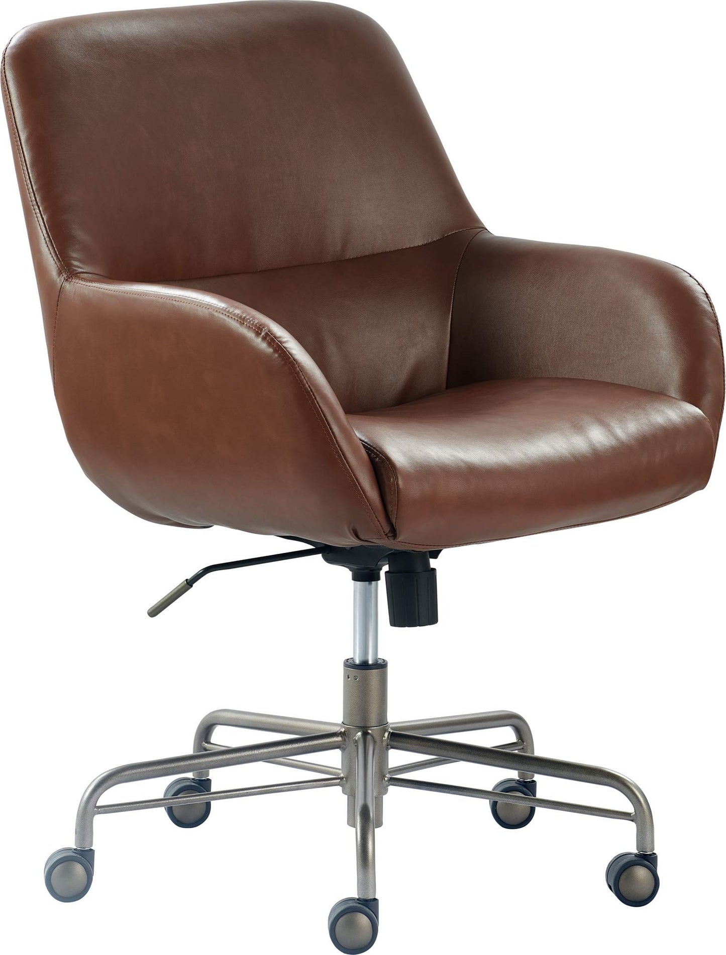 Tommy Hilfiger Forester Luxury Bonded Leather Home Office Chair, Modern Round Swivel Accent Seating with Arms, Adjustable Height and Recline, Cognac Brown