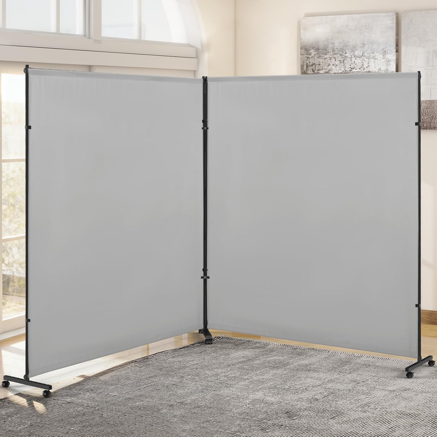 VAMFUTRE 2 Panels Room Divider/Privacy Screen with Caster Wheels and Brakes - Stylish and Versatile Partition for Home,Office,School and Restauran (Gray, 12FT*6FT)