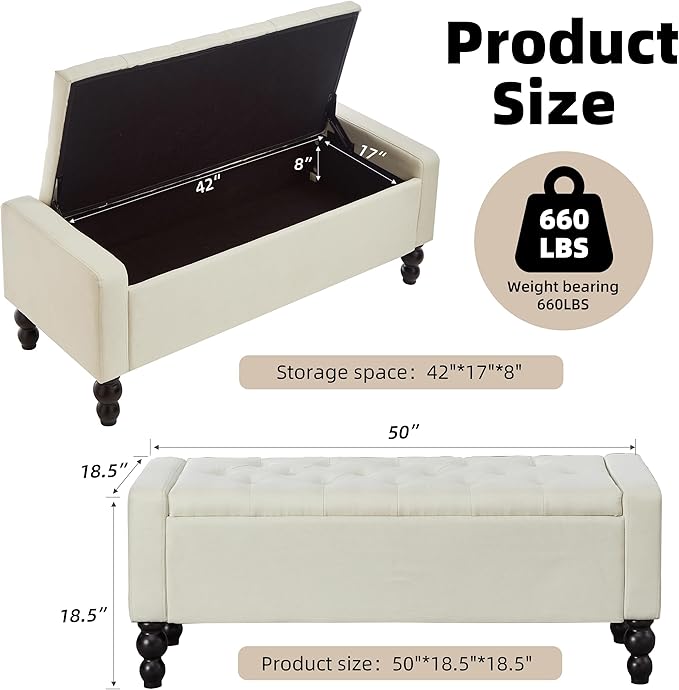 50" W Storage Ottoman Bench