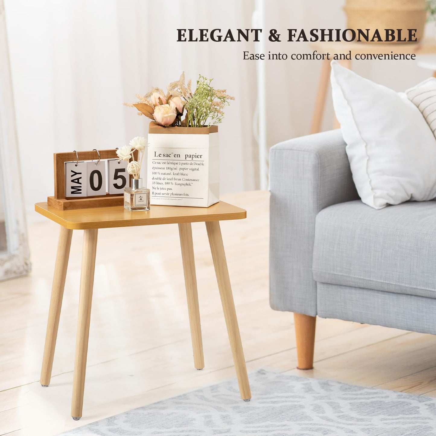FORAOFUR Side Table, Modern Small End Table, Wood Nightstand for Living Room, Bedroom and Balcony, Rectangular Accent Table Home Decor, Easy Assembly, Natural