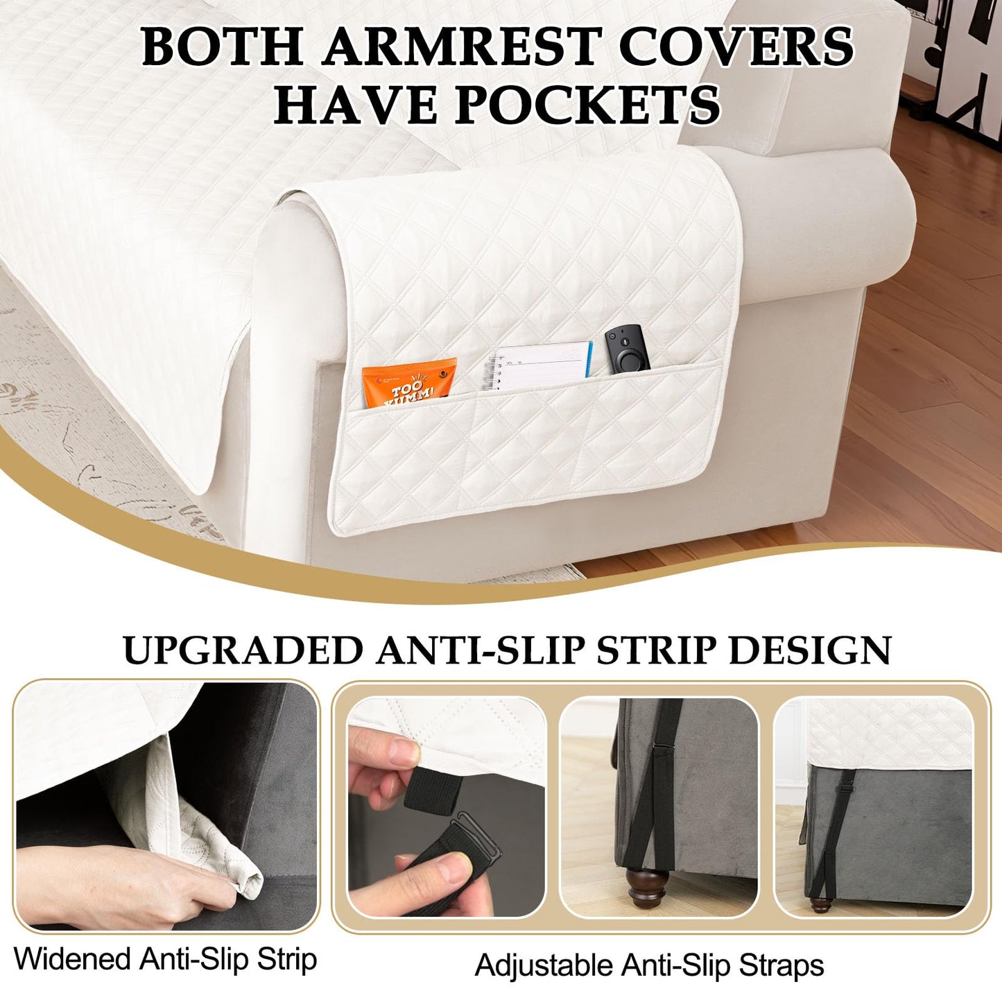 HDCAXKJ Waterproof Sectional Couch Cover L Shaped Sofa Covers Washable Corner Sectional Slipcovers Dog Pet Proof U Shape Furniture Protector with Upgraded Anti Slip Strips (Large, Creamy)